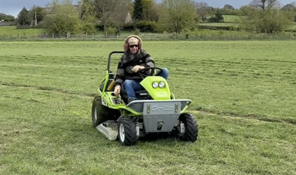 Ellen mowing her lawn